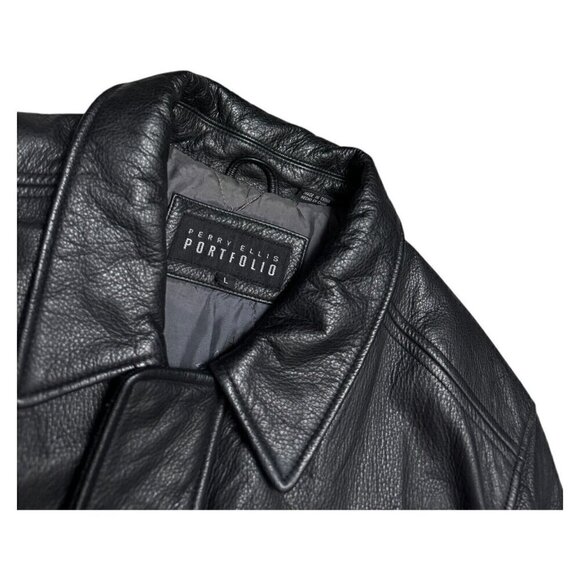 PERRY ELLIS Portfolio GENUINE LEATHER Designer Winter Business Casual Coat Large - Picture 2 of 5
